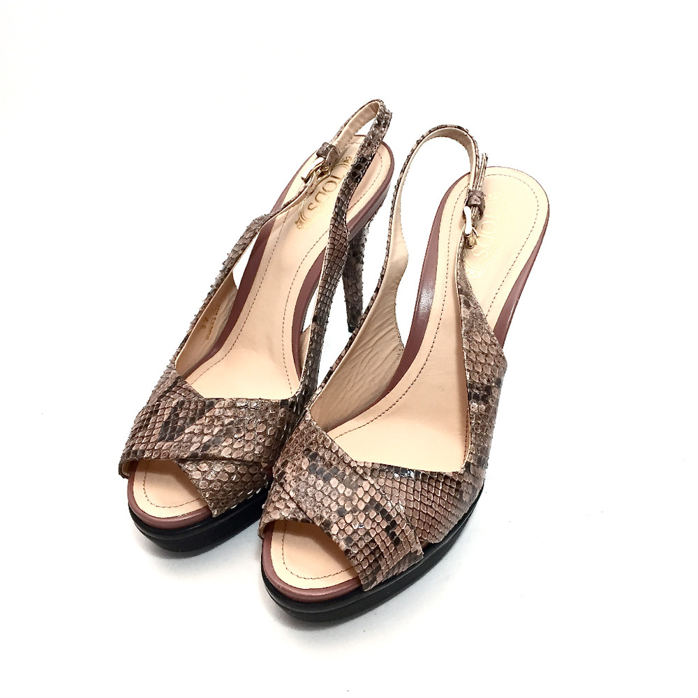 Tod's Snakeskin Open Toe Platform Slingbacks - image 4